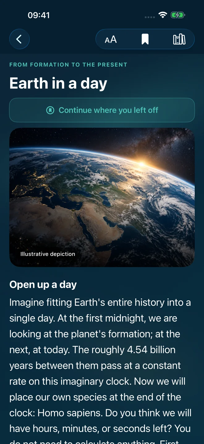 Earth Atlas: Earth in a day — App screen in English