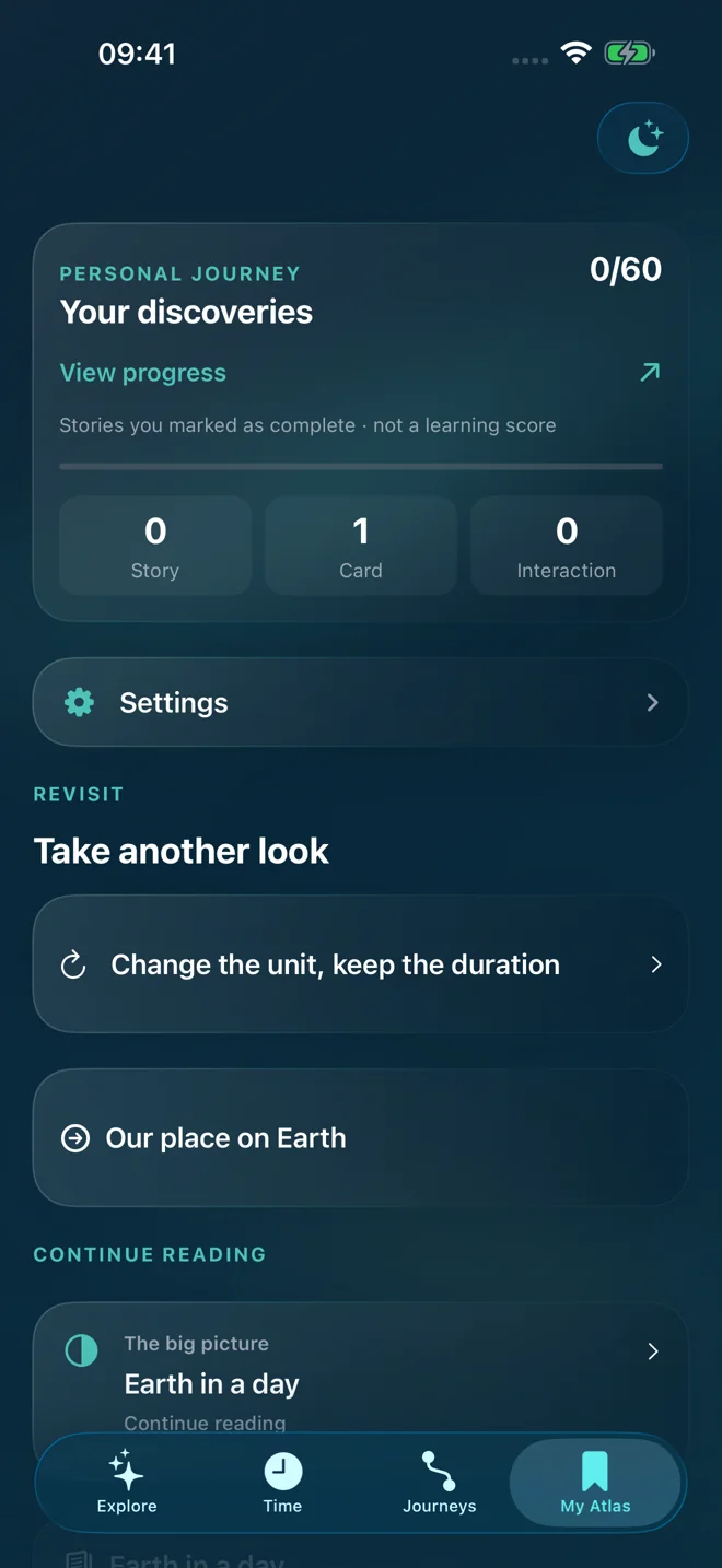 Earth Atlas: Your own atlas — App screen in English