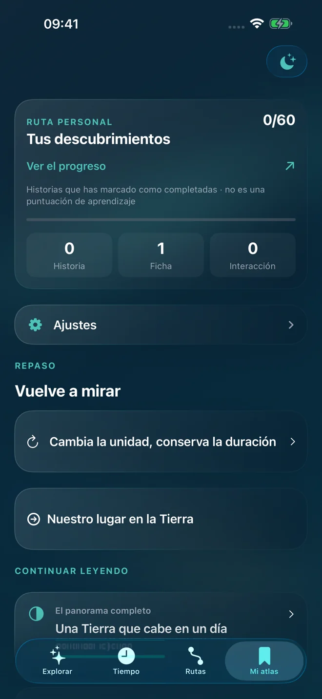 Atlas de la Tierra: Tu propio atlas — Pantalla de la app en español