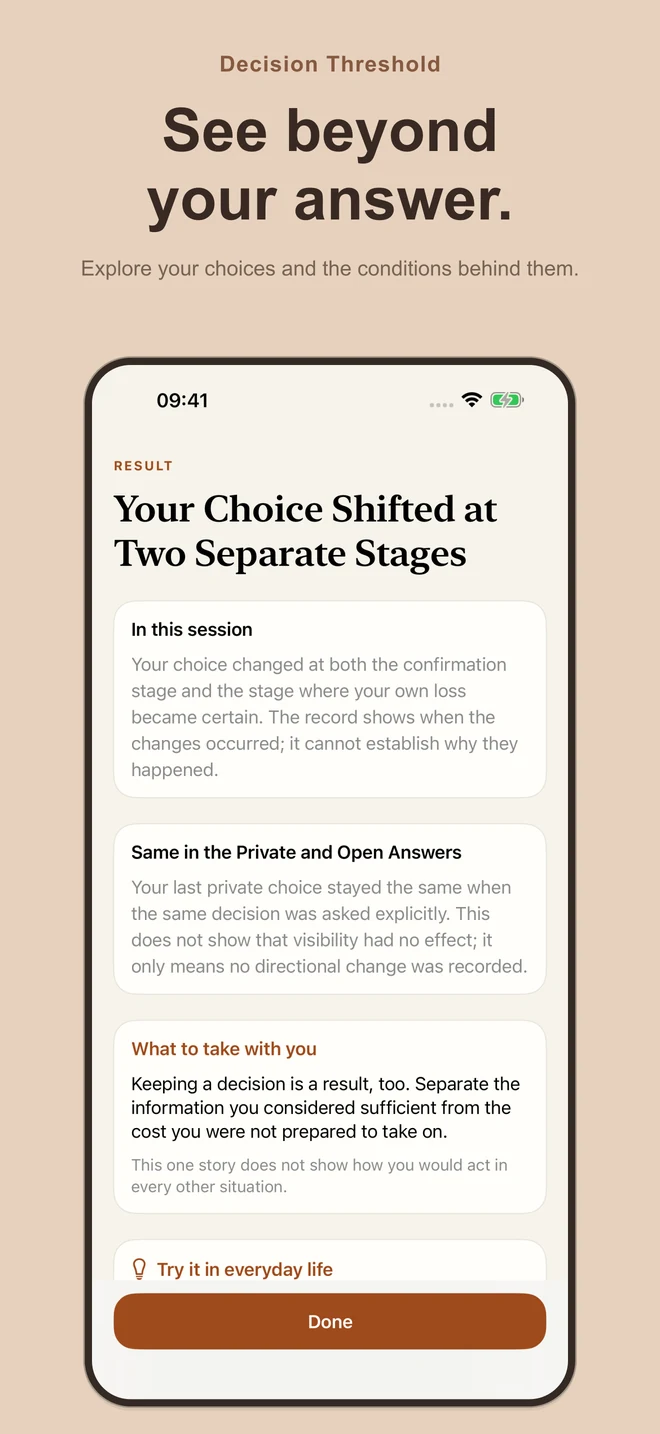 Decision Threshold: See beyond your answer. Explore your choices and the conditions behind them.