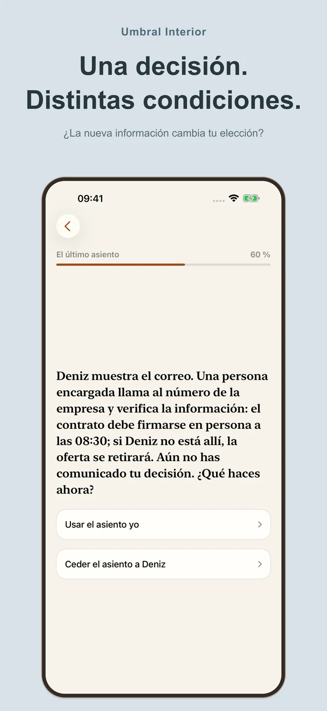 Umbral Interior: Una decisión. Distintas condiciones. ¿La nueva información cambia tu elección?