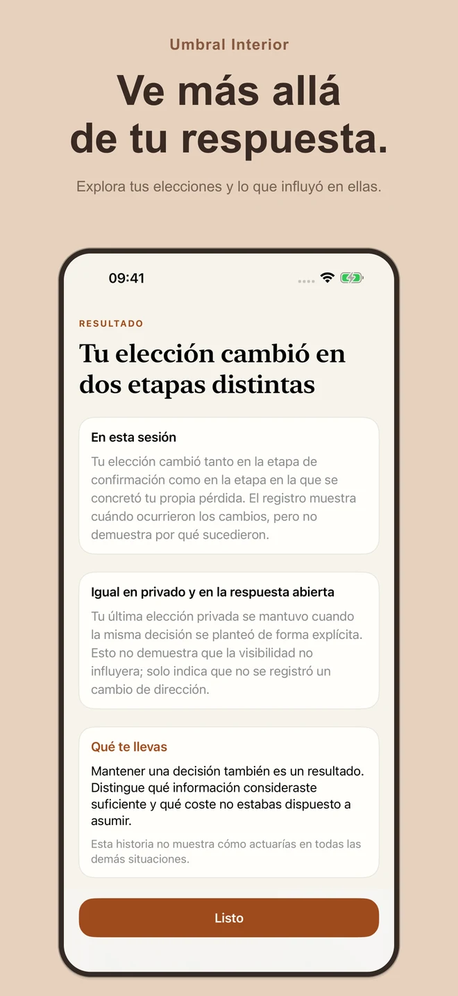 Umbral Interior: Ve más allá de tu respuesta. Explora tus elecciones y lo que influyó en ellas.