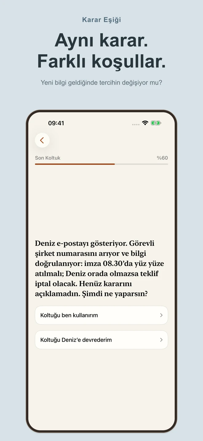 Karar Eşiği: Aynı karar. Farklı koşullar. Yeni bilgi geldiğinde tercihin değişiyor mu?