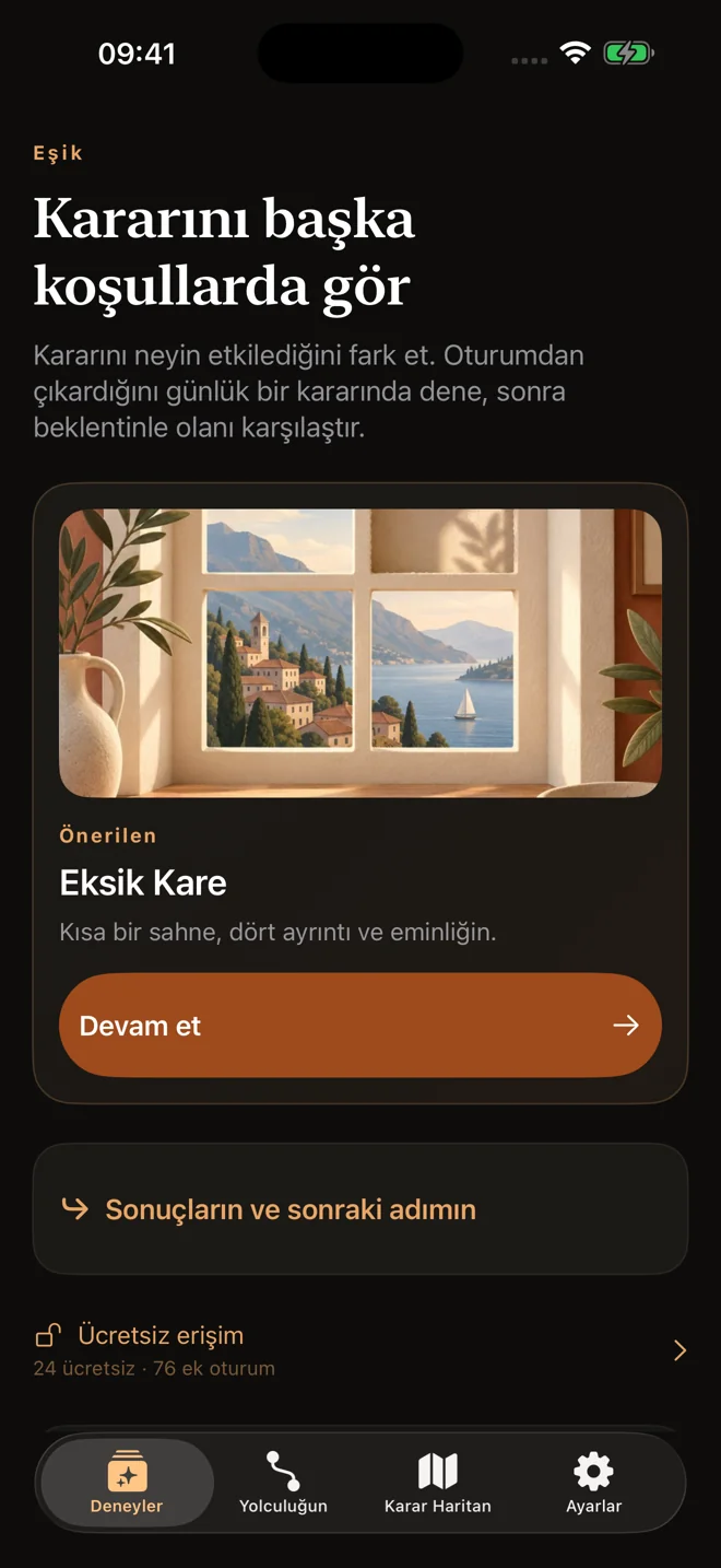 See your choice under different conditions — actual Turkish app screen in dark mode