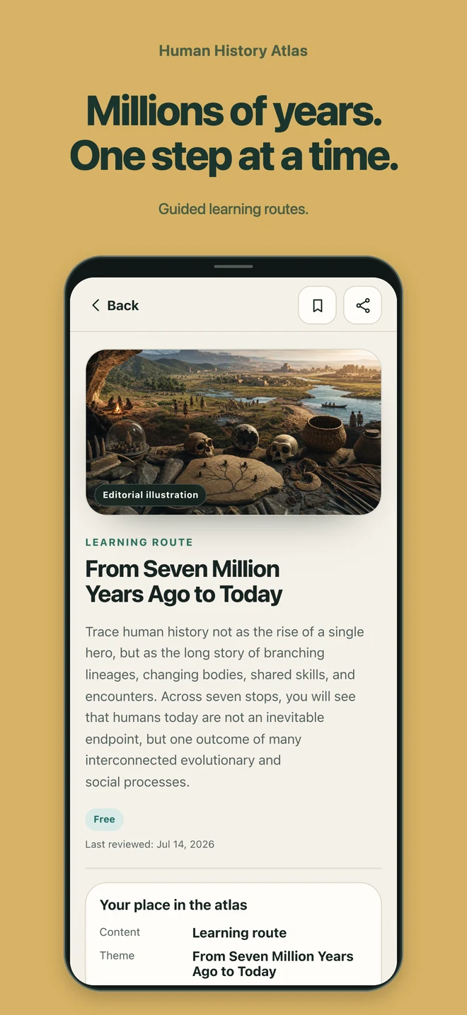 Human History Atlas: Millions of years. One step at a time. Guided learning routes.