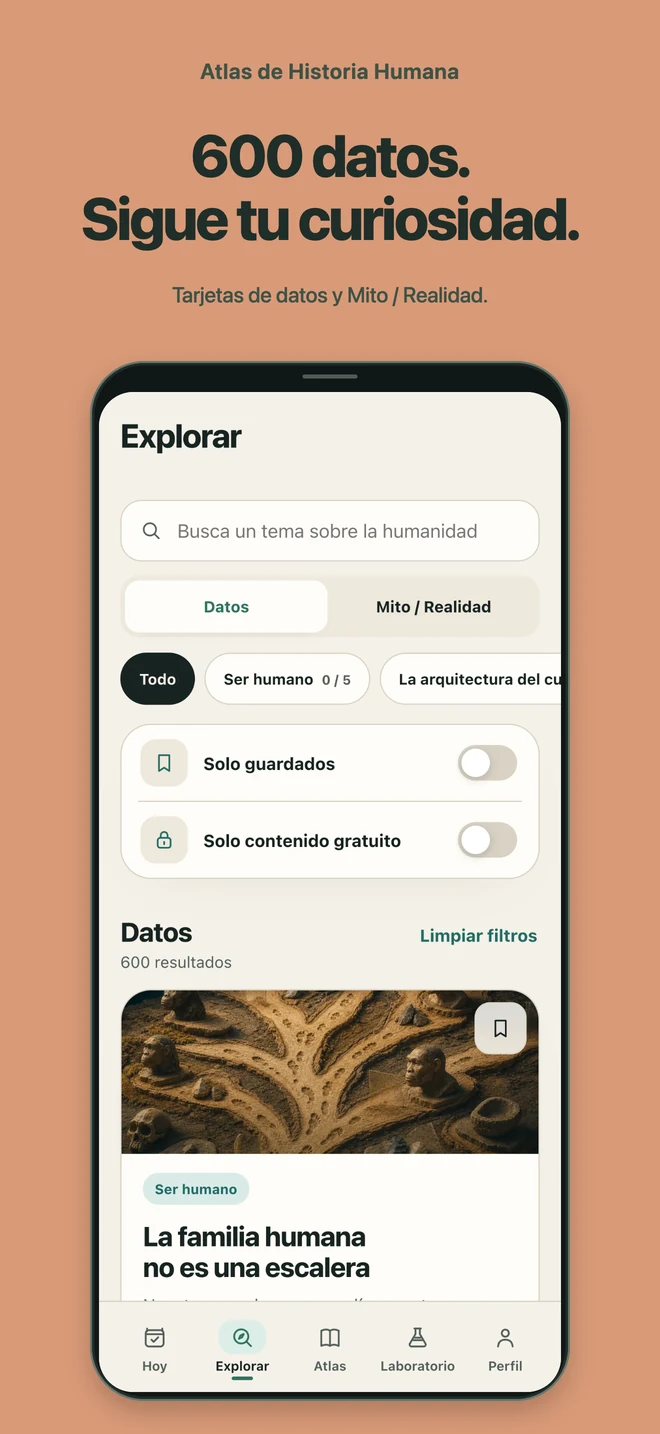 Atlas de Historia Humana: 600 datos. Sigue tu curiosidad. Tarjetas de datos y Mito / Realidad.