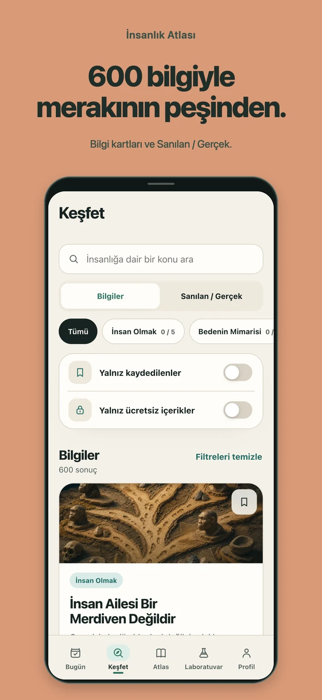 İnsanlık Atlası: 600 bilgiyle merakının peşinden. Bilgi kartları ve Sanılan / Gerçek.