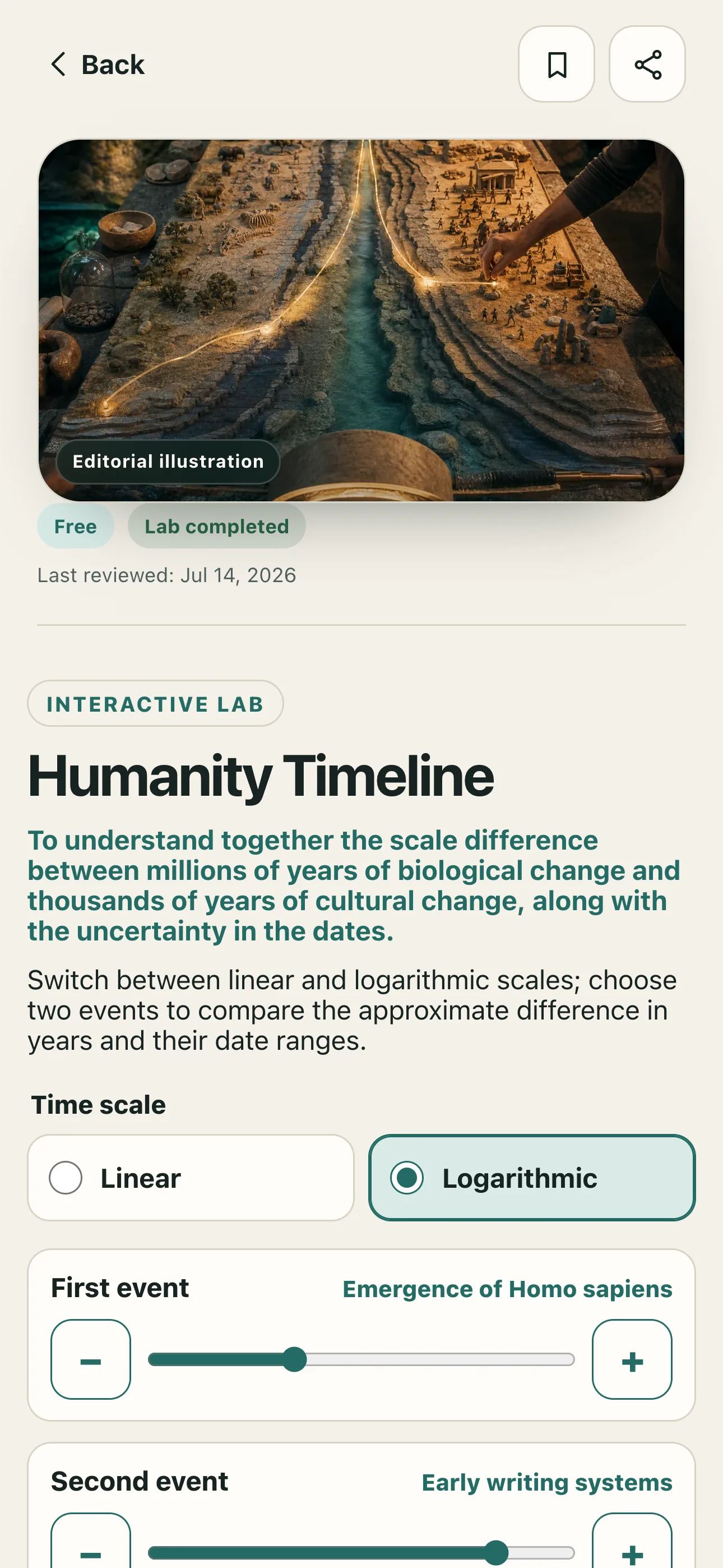 Human History Atlas laboratory screen with interactive history studies