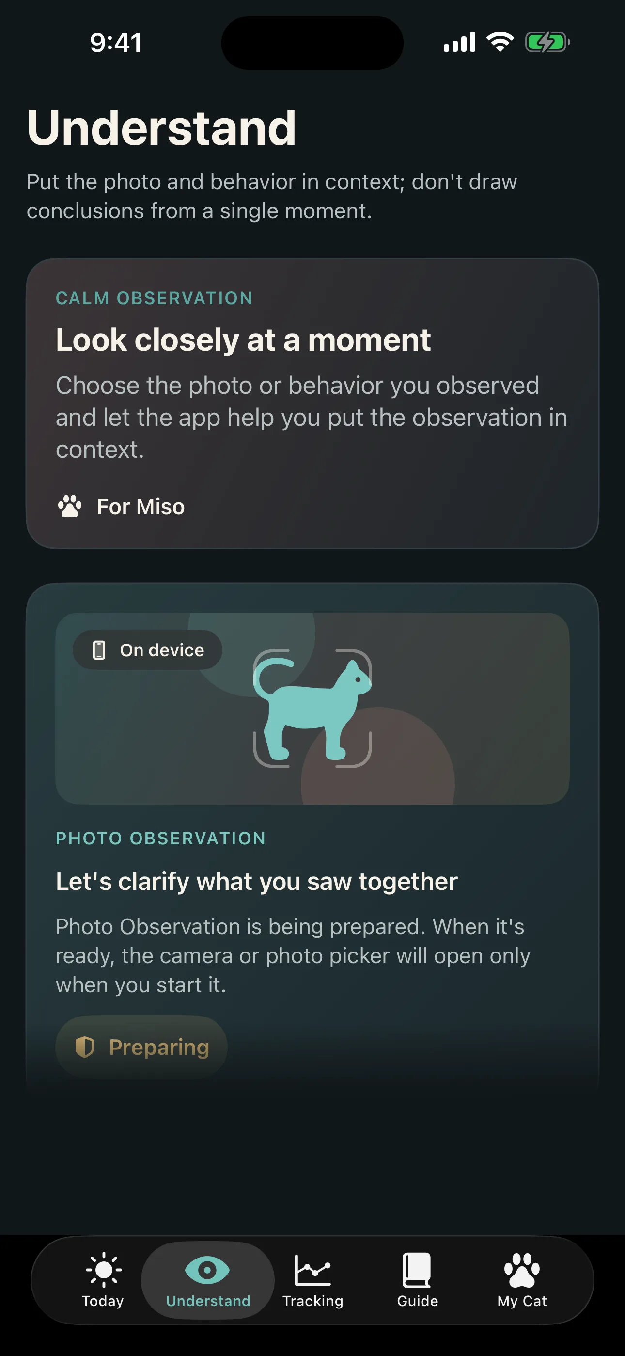 Kedini Anla Understand screen with an on-device photo observation flow