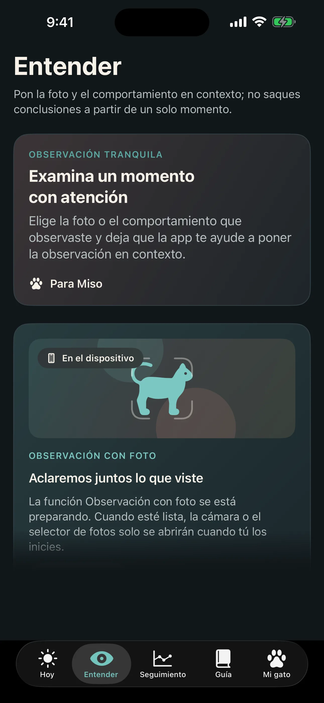 Pantalla Comprender de Kedini Anla con observación fotográfica en el dispositivo