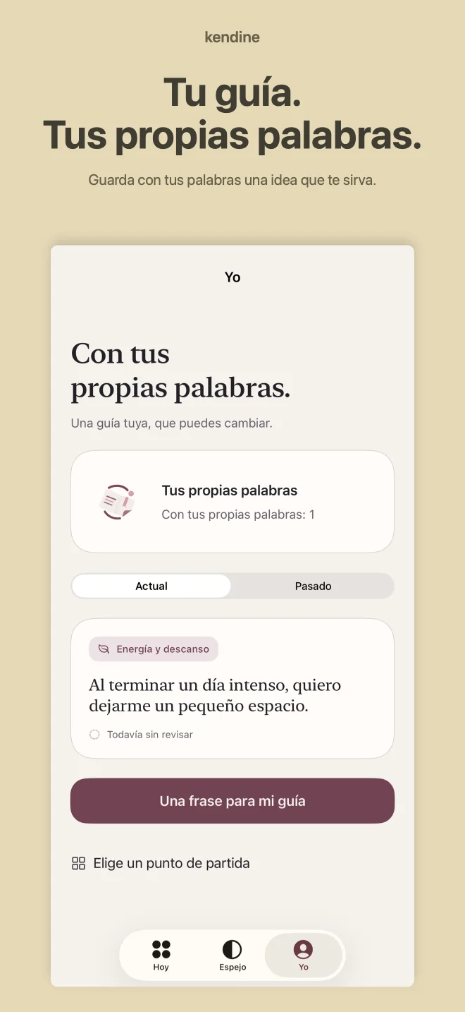 Kendine: Tu guía. Tus propias palabras. Guarda con tus palabras una idea que te sirva.