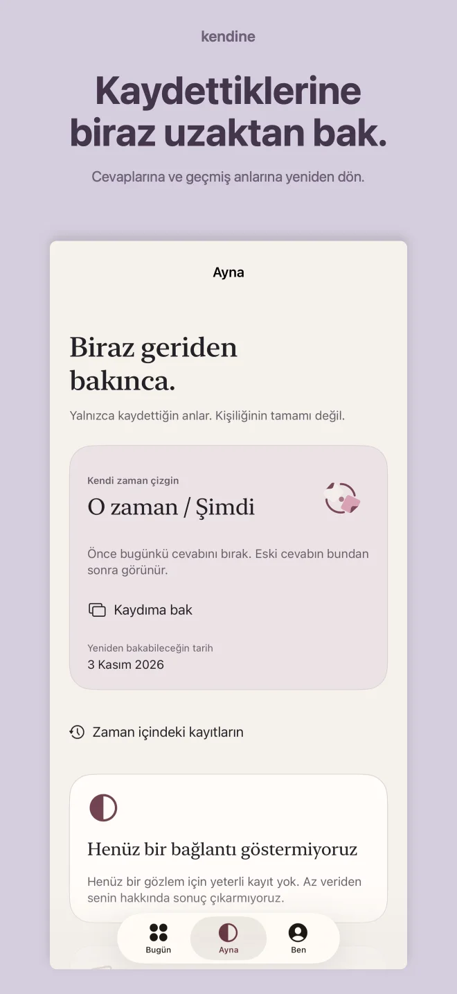 Kendine: Kaydettiklerine biraz uzaktan bak. Cevaplarına ve geçmiş anlarına yeniden dön.