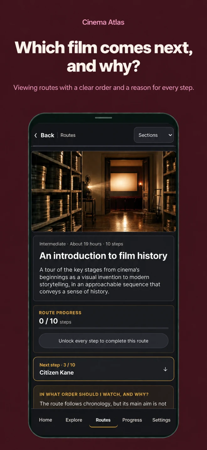 Cinema Atlas: Which film comes next, and why? Viewing routes with a clear order and a reason for every step.