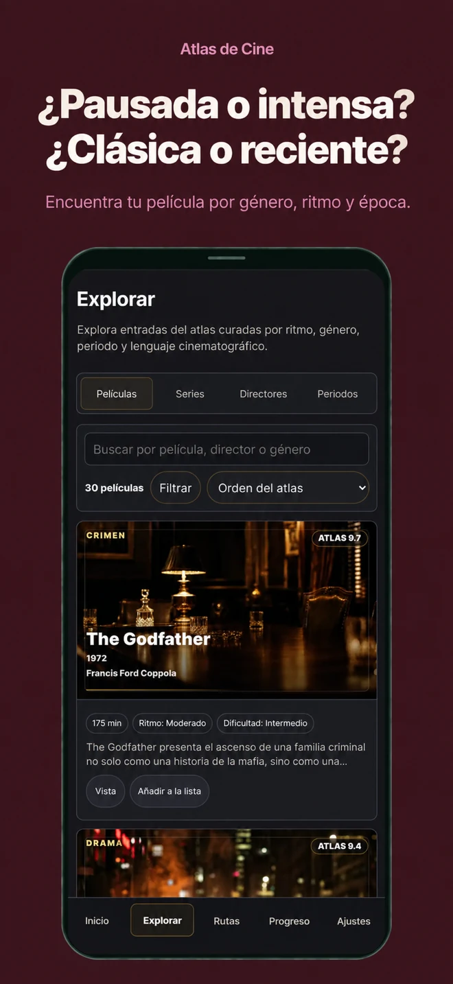 Atlas de Cine: ¿Pausada o intensa? ¿Clásica o reciente? Encuentra tu película por género, ritmo y época.