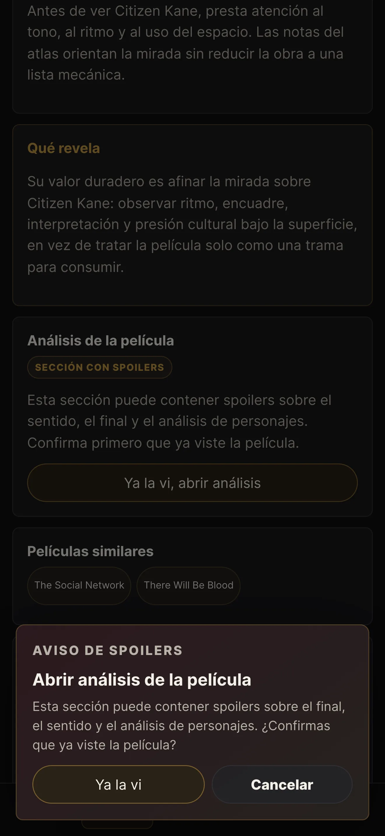 Detalle de película en Sinema Atlası con aviso de spoilers y confirmación de análisis
