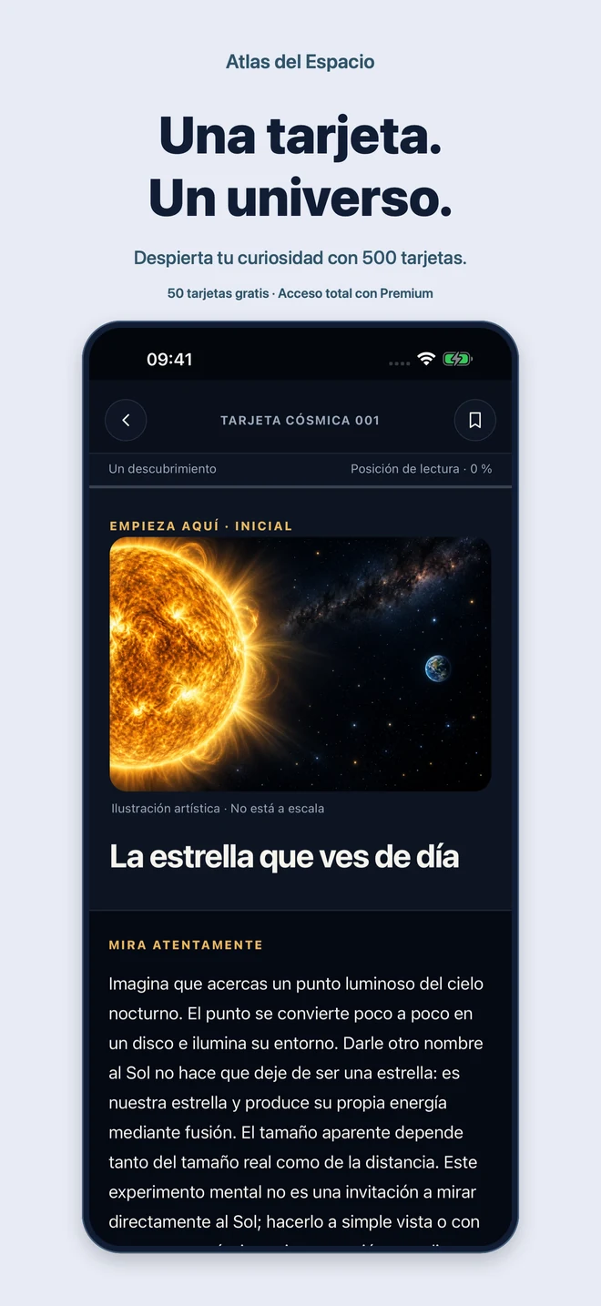 Atlas del Espacio: Una tarjeta. Un universo. Despierta tu curiosidad con 500 tarjetas. 50 tarjetas gratis · Acceso total con Premium