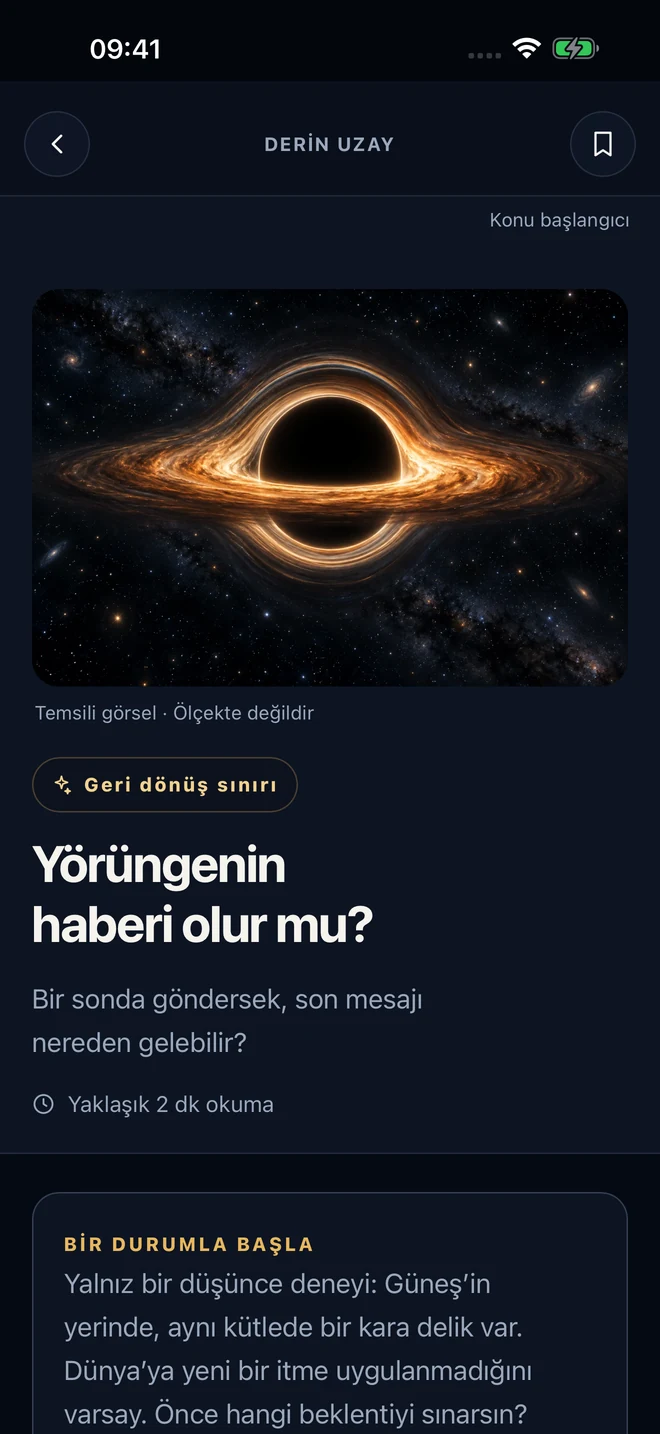 Uzay Atlası kara delik konusunun hikâyeli anlatımı — Premium içerik