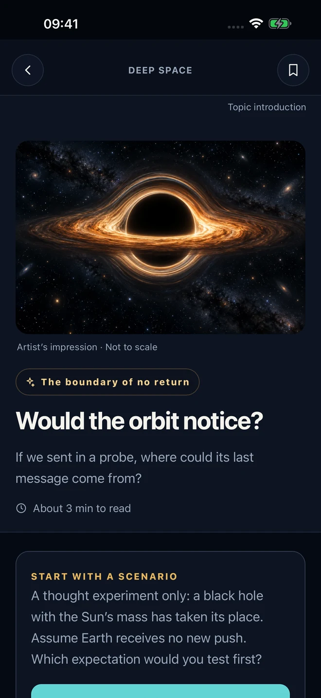 Space Atlas story-led topic about black holes — Premium content