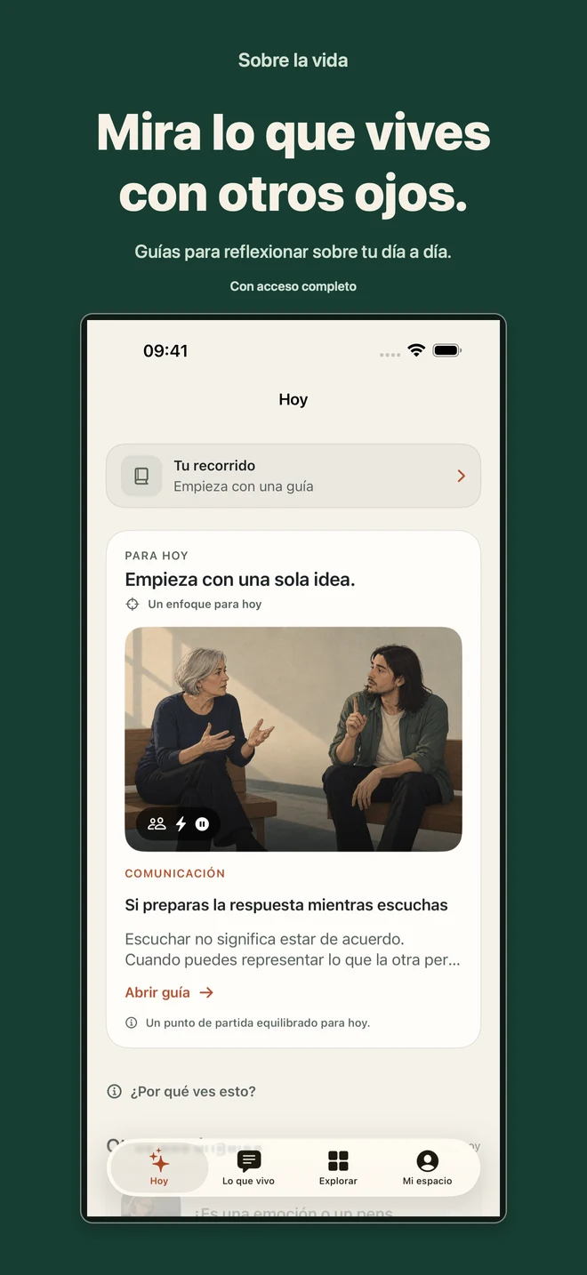 Sobre la vida: Pantalla Hoy con una guía sobre escucha y comunicación. Con acceso completo.