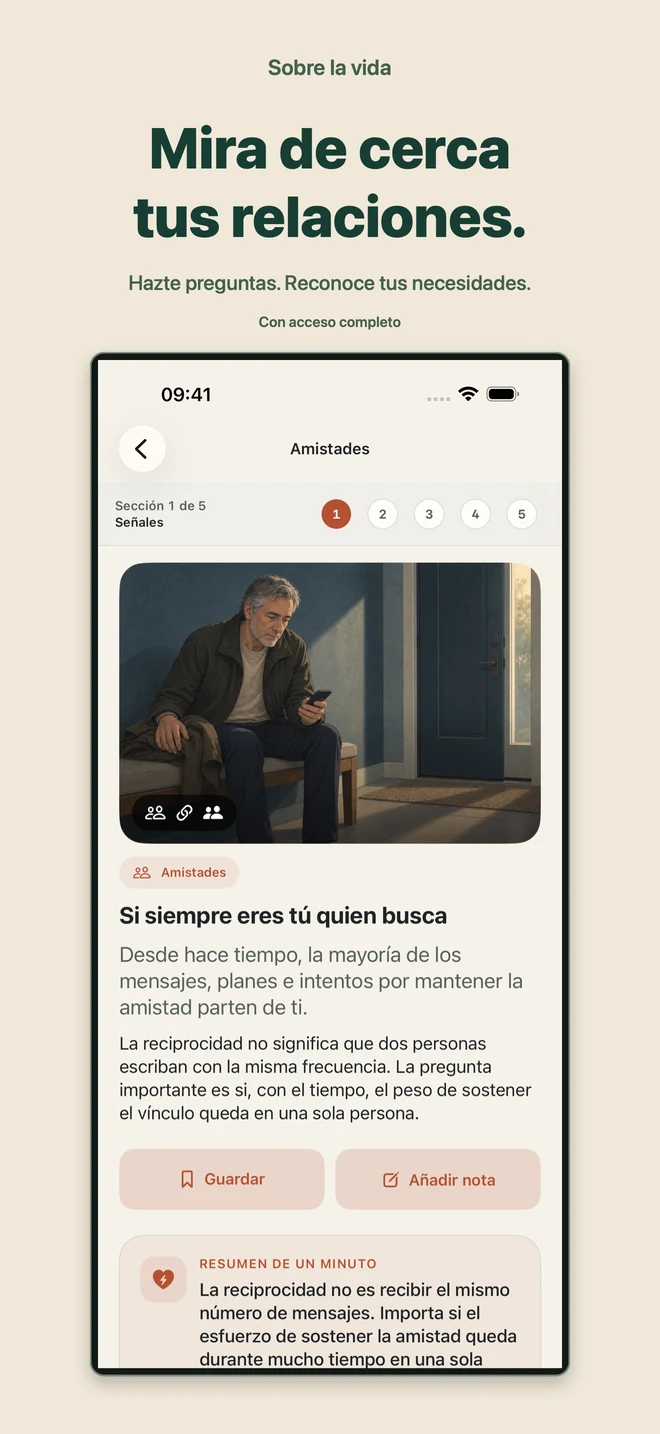 Sobre la vida: Guía sobre ser quien siempre toma la iniciativa en una amistad. Con acceso completo.