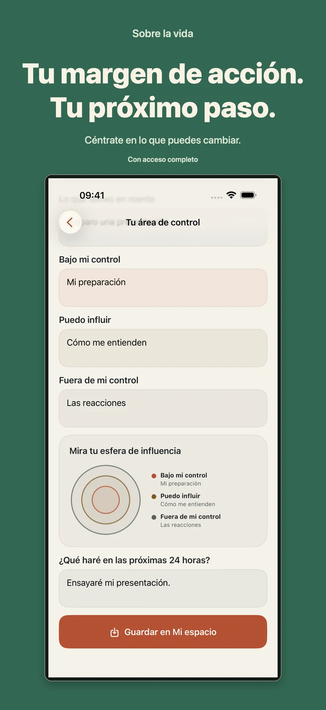Sobre la vida: Ejercicio del círculo de influencia con lo que se puede cambiar y un pequeño paso. Con acceso completo.