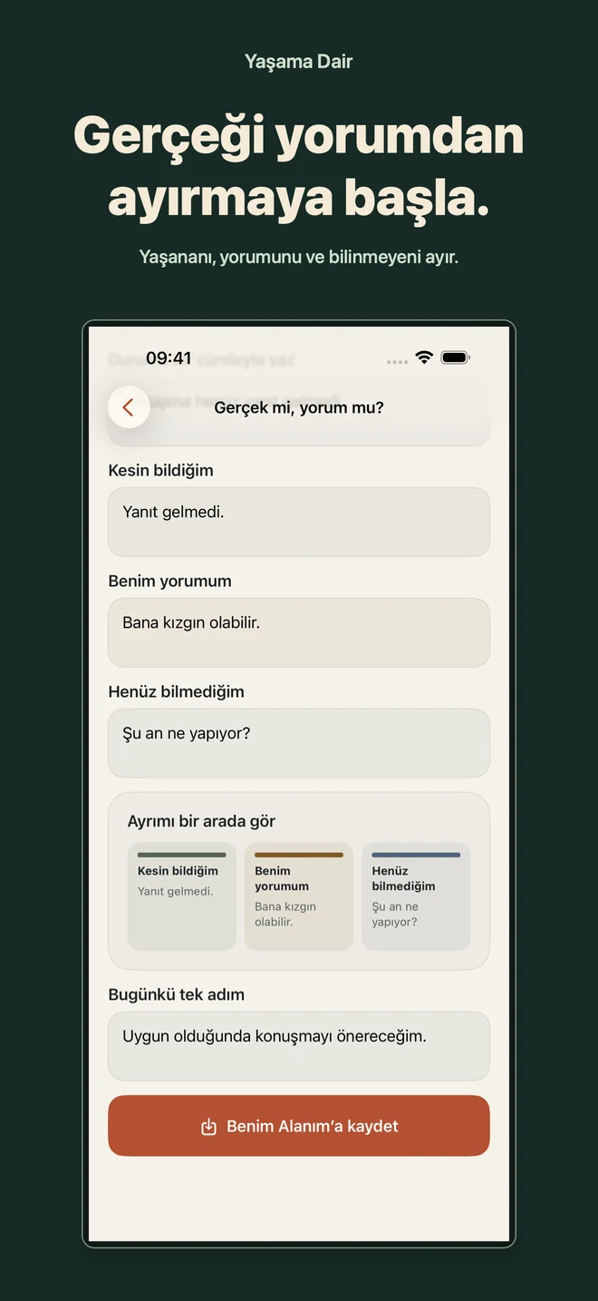 Yaşama Dair: Gerçek mi, yorum mu çalışmasında yaşanan, yorum ve bilinmeyen alanları.